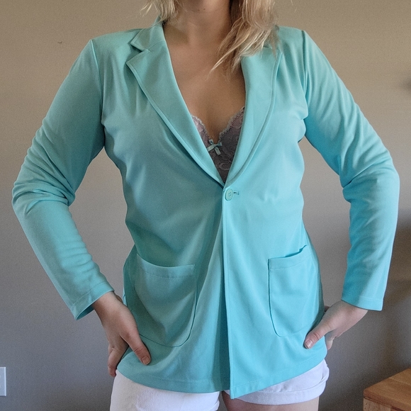 Casual Vintage Blazer Jacket Eggshell Blue Y2k - Picture 11 of 11